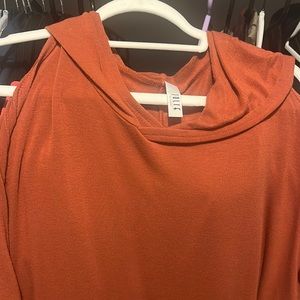 rust color cold shoulder thin hoodie